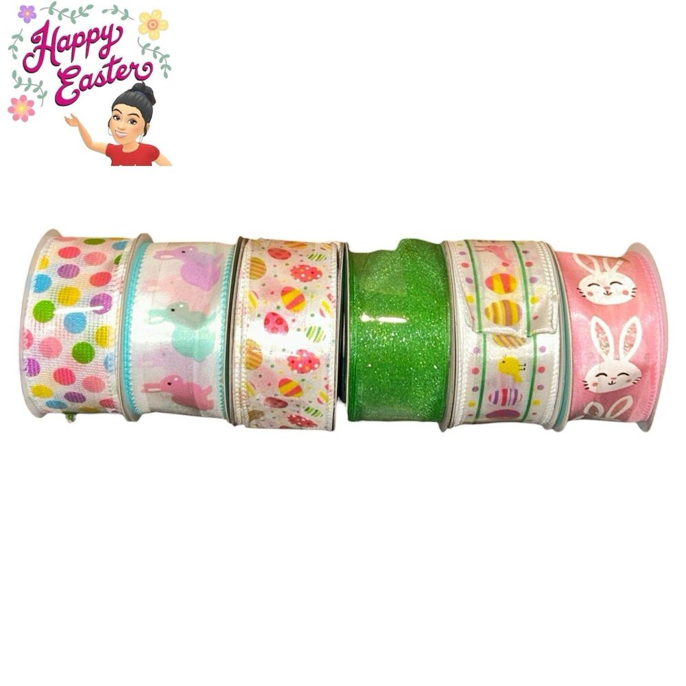 6x Celebrate It Easter Wired Ribbon 3 Yards Each